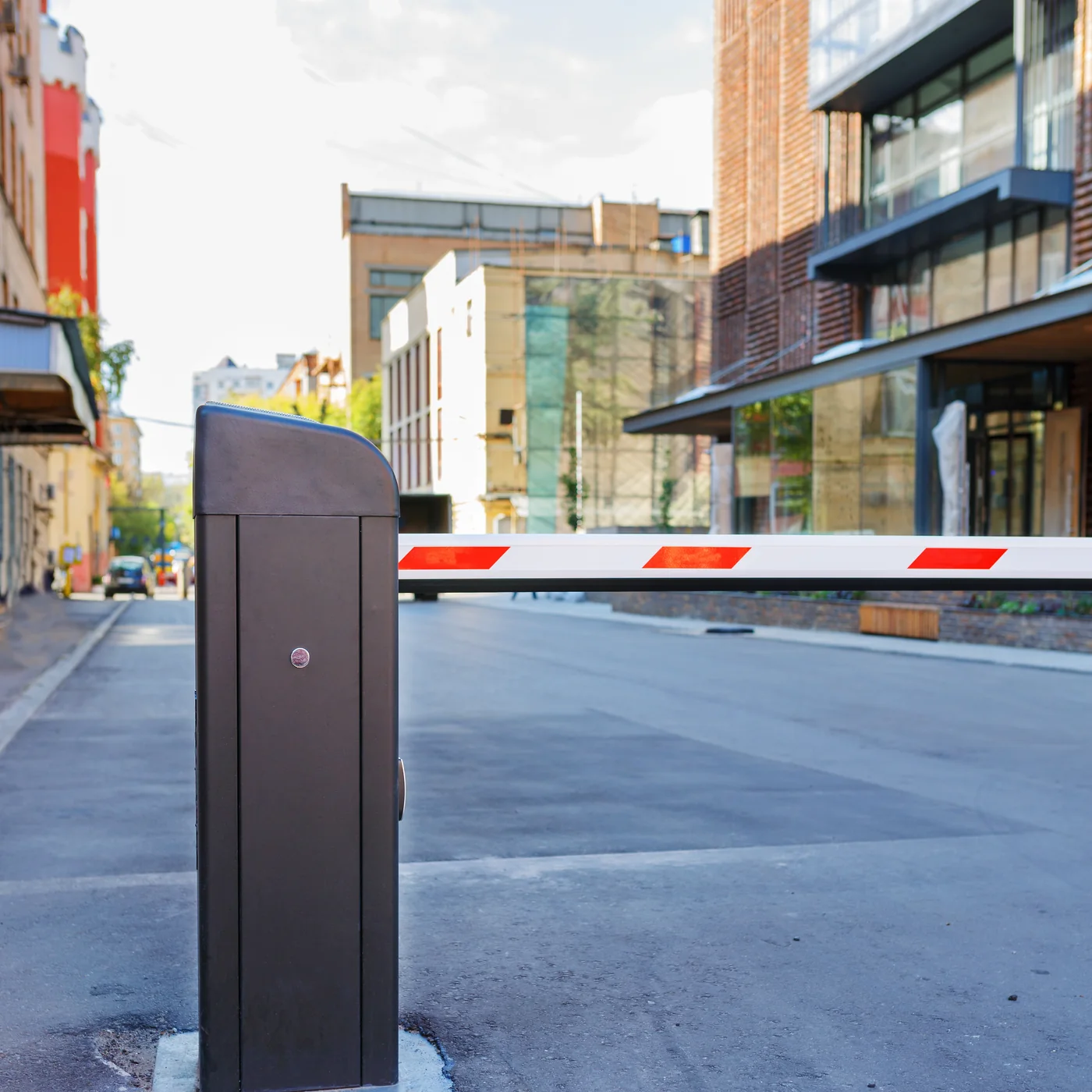 Automatic boom barrier at a parking entrance